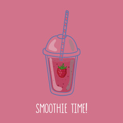Hand drawn smoothie to go cup with banana illustration and smoothie time lettering