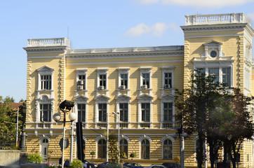 Fototapeta na wymiar Sofia, Bulgaria - office building with restaurant in ground floor in street Georgi S. Rakovski