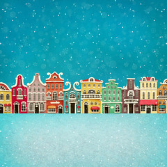 Festive illustration or poster with colorful town