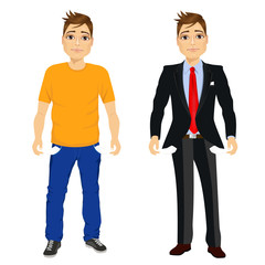 man showing empty pockets