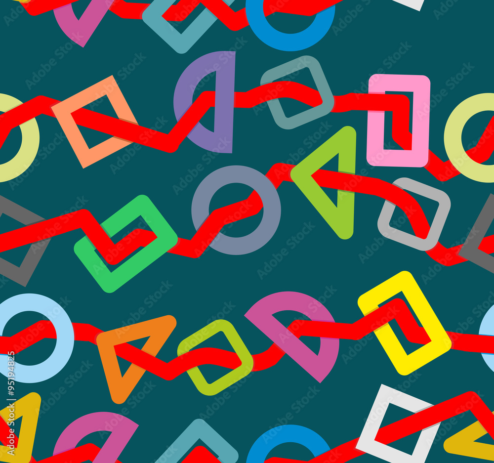 Aufkleber red line through geometric shapes. abstract seamless pattern. fa