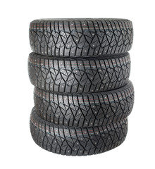 Set of wheels with winter, studded tires. isolated