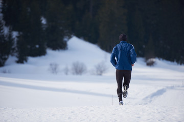 Fototapeta na wymiar jogging on snow in forest