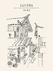 Lijiang China vintage travel postcard
