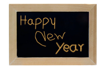 happy new year wood photo frame isolate white background