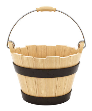 render of a wooden bucket, isolated on white