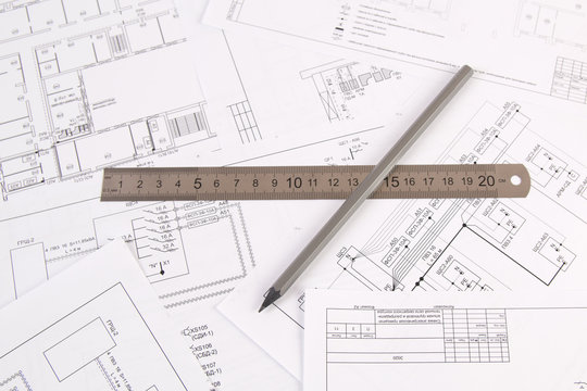 electrical engineering drawings printing, pencil and and ruler