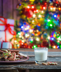 Freshly baked cookies with milk at Christmas eve