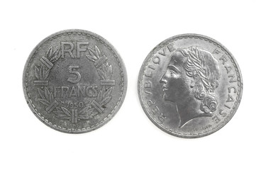 A French coin, 5 francs, from 1950.