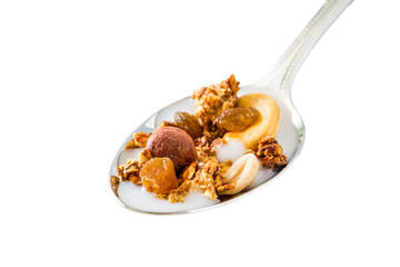 Granola in spoon