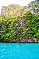 Krabi Beach and mountain boat on the beautiful beach ,Thailand