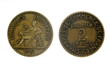two francs, french coin,