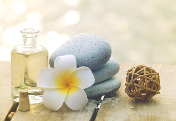 Set of relaxing things on wooden background