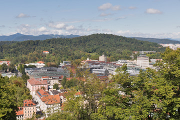 Fototapeta premium Ljubljana cityscape aerial view, Slovenia