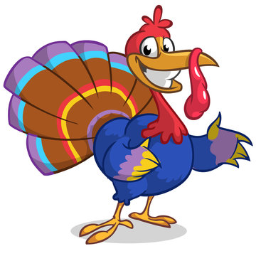 Thanksgiving turkey mascot waving on white background