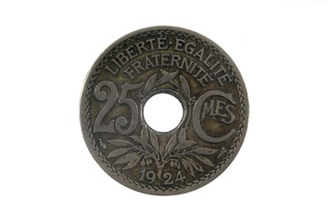 French currency of the twentieth century 25 cents,1924