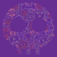 Halloween hand drawing set of elements