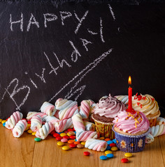 Sweets with text place on slate