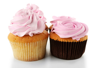 Tasty cupcakes, isolated on white