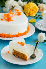 carrot cake with pecans, honey mousse, glazed.