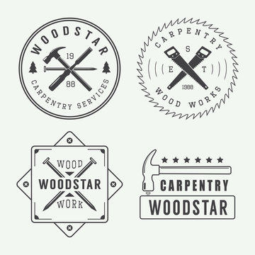 Vintage carpentry or mechanic logo, emblem, badge, label 