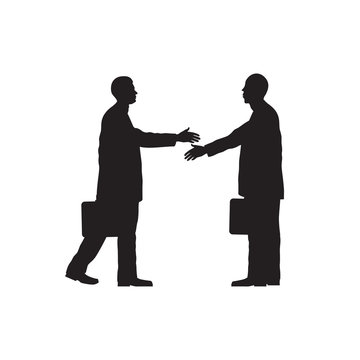 Black silhouettes of two businessmen. Handshake.