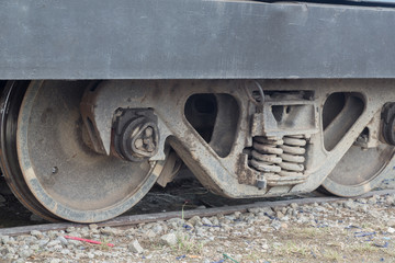 Fototapeta na wymiar old railway wheels closed-up