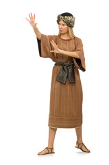 Woman wearing medieval arab clothing on white