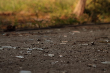 Shattered glass / Some glass shattered all over concrete floor