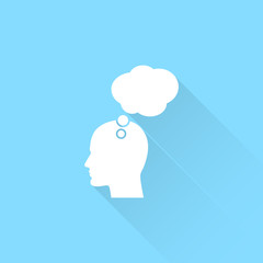 Human profile with speech bubble vector icon.