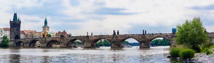 Fotobehang Karelsbrug Karlov or charles bridge and river Vltava in Prague in summer