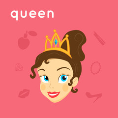 Queen face on pink background.