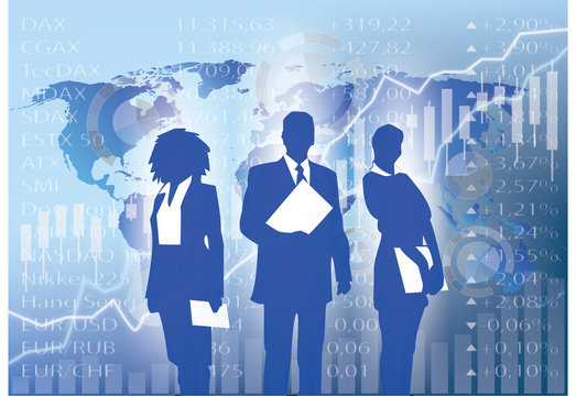 business people silhouettes on stock market illustration