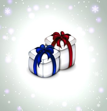 icon of holiday gift. Set of two colors. red and blue  ribbons.