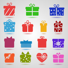 Set of colorful gift boxes with shadows