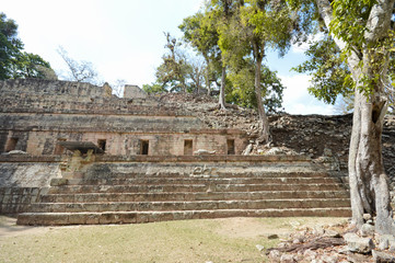 Fototapeta premium Structures of Western court at Copan archaeological site of Maya civilization in Honduras