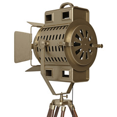 Naklejka premium Studio spotlight with wooden tripod, zoomed view