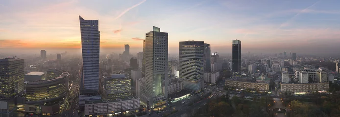 Raamstickers Panorama of Warsaw city during sundown © Cinematographer