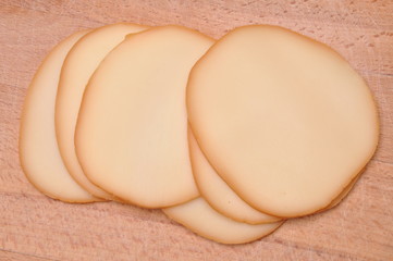 Slices of cheese isolated on white background