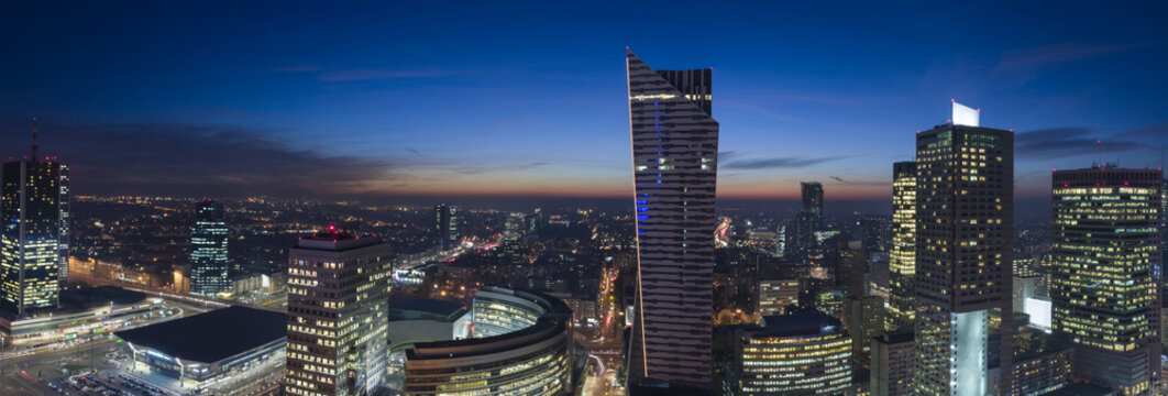 Fototapeta Panorama of Warsaw downtown during the night