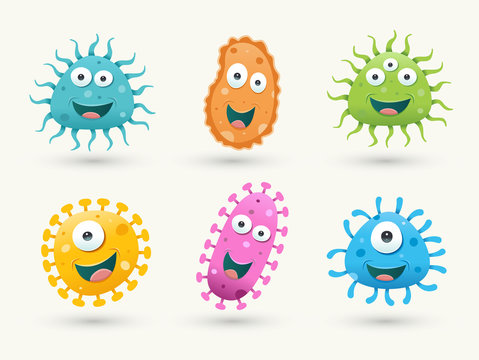 Set of germ vector illustrations - blue, orange, green, yellow and pink
