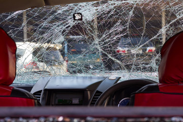 Red Seat cracked windshield.