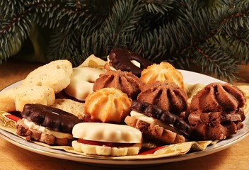 Mix of Christmas cookies on a plate

