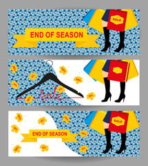 illustration of girl with shopping bags, seasonal discounts