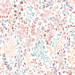 Fototapeta premium Floral seamless pattern. Decorations, leaves, flower ornaments