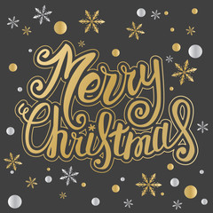 Vector Merry Christmas card with Christmas lettering, handmade calligraphy