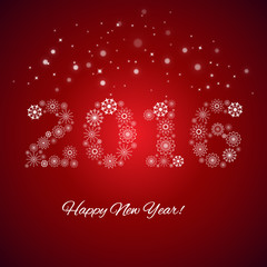 Red and white celebration background with snowflakes ornament 2016 shape. Wallpaper, greeting, invitation card.