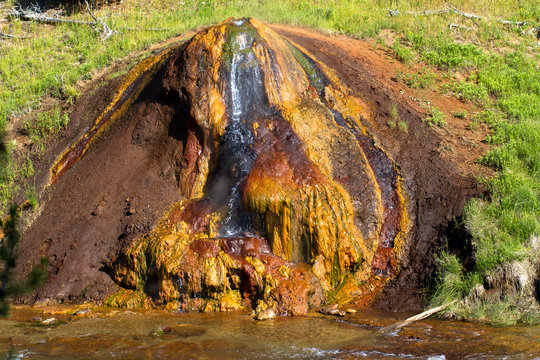 Unusual "Chocolate Pot" geyser in Yellowstone National Park