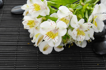 Set of stones with branch orchid n bamboo mat