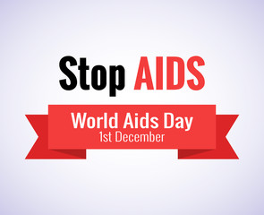 Stop AIDS - 1st December AIDS day template red ribbon on isolated background with shadow. Vector illustration EPS 10
